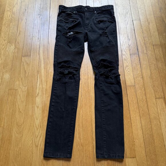 Rockstar Original Size 34 Mens Oscar Black Knee Slit 5 Pocket Straight Fit Jeans - Picture 3 of 15